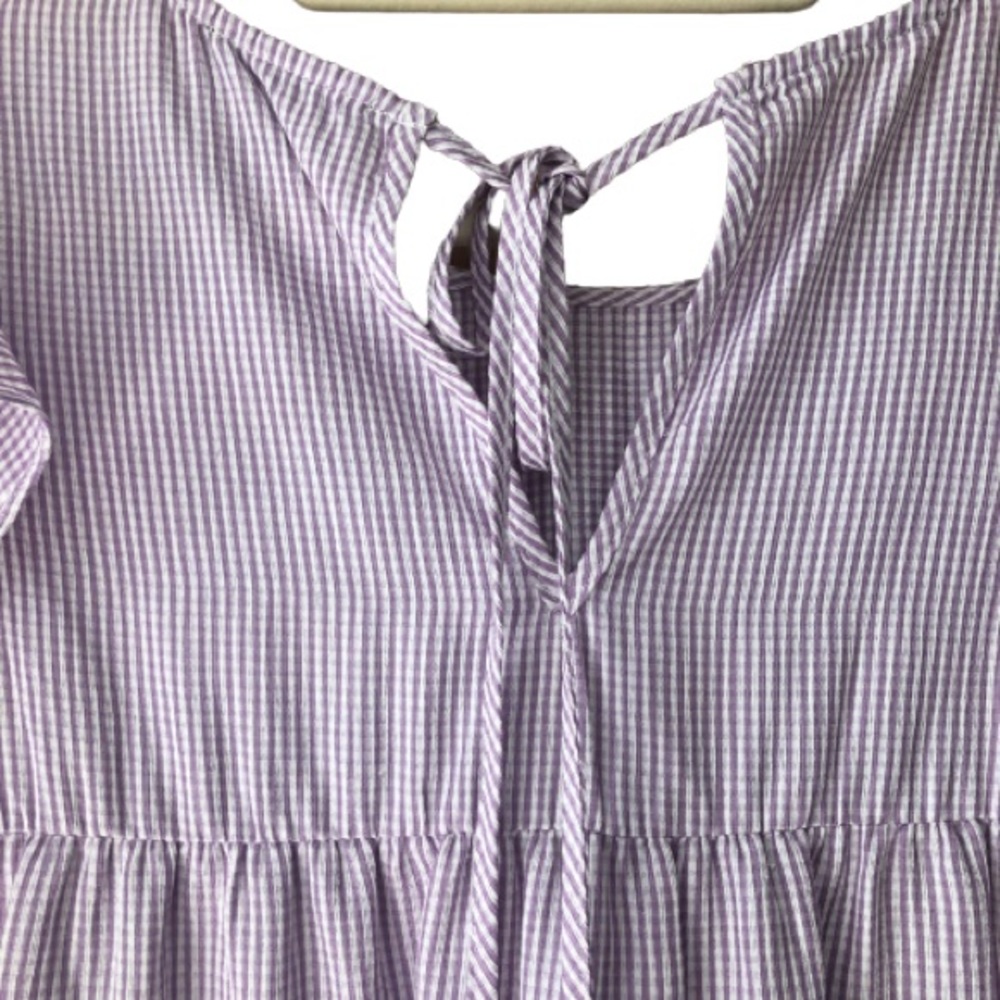 Lulu's Gingham Tiered Babydoll Dress Lavender Size M EUC - Picture 8 of 8